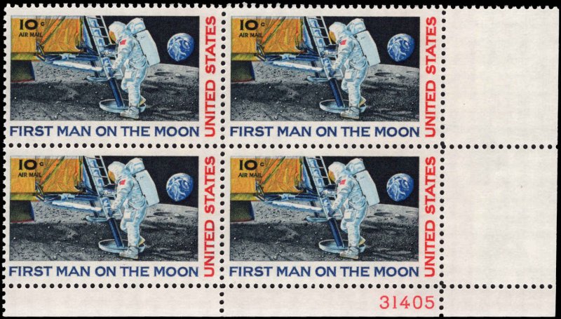 US #C76 10¢ MOON LANDING MNH LR PLATE BLOCK #31405 DURLAND $1.25