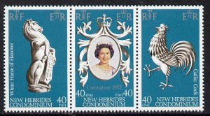 NEW HEBRIDES - 1978 - Coronation, 25th Anniv - Perf 3v Strip, English - M N H