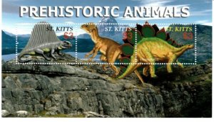 Saint Kitts 2005 - Prehistoric Animals - Sheet of 3 Stamps - Scott #612 - MNH