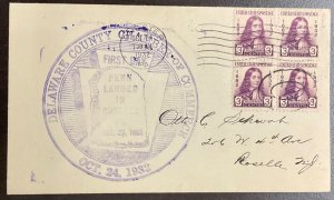 724 1st Delaware County C & C Rubber-stamped cachet Willam Penn FDC 1932