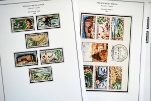 COLOR PRINTED FRENCH WEST AFRICA 1943-1959 STAMP ALBUM PAGES (15 illustr. pages)