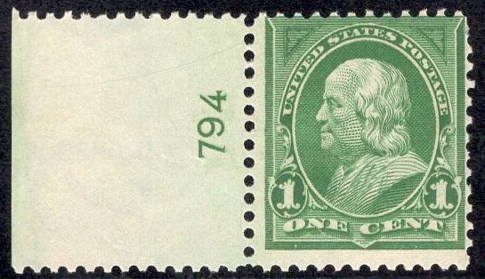 US Stamp Scott #279 Plate SIngle Mint Never Hinged SCV $25