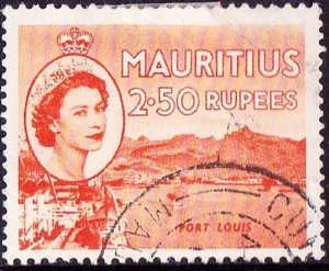 MAURITIUS 1954 QEII 2.5 Rupee Orange SG304 Used