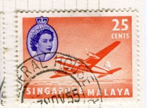 SINGAPORE; 1950s early pictorial QEII issue fine used 25c. value