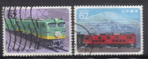 JAPAN  SC# 2003+2010 **USED** 1990  62y    ELECTRIC TRAIN SEE SCAN