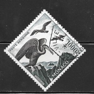 Monaco Scott C44a Used VLH - 1955 1000fr Great Cormorants, Perf 11 - SCV $190.00