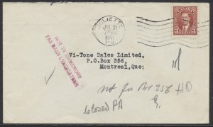 1941 DLO Cover Joliette PQ to Montreal NOT IN DIRECTORY DLO Backstamp