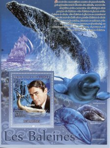 Guinea Whales Stamps 2008 MNH Marine Animals Gregory Peck Famous People 1 S/S