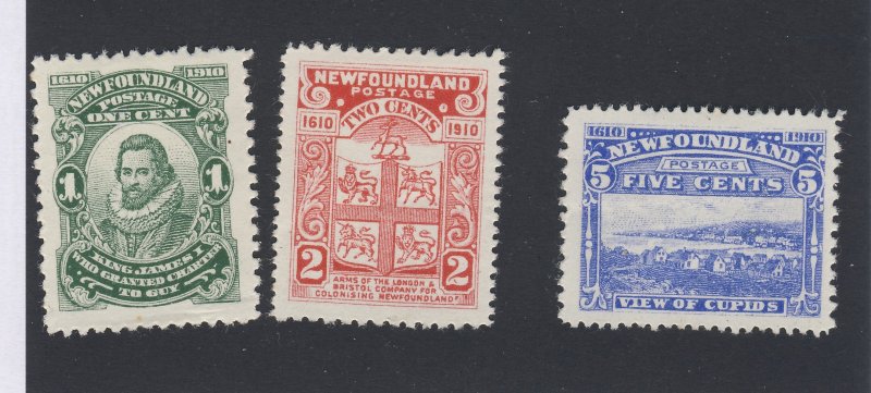 3x Newfoundland Mint Stamps; #87-1c VF #88-2c VF #91-5c F/VF Guide Value= $45.00