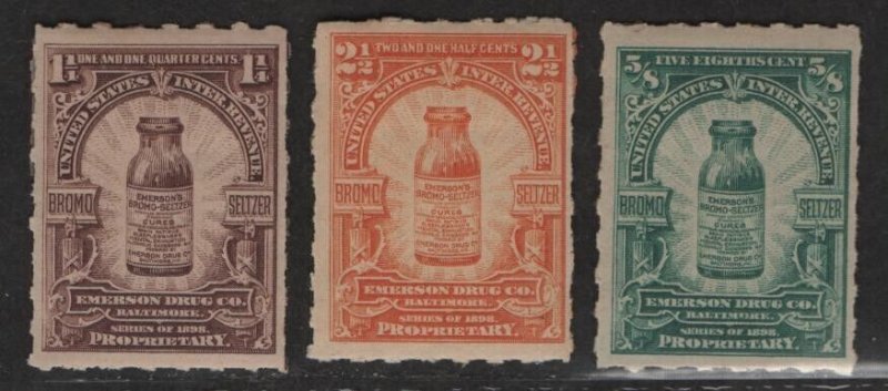 US Sc#Rs281, Rs282+Rs283 private die Proprietary Medicine Revenue stamp 