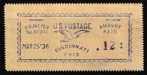 U.S. Pitney Bowes Meter Label Mar25'36 Cincinnati Ohio Group F