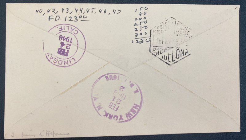 1948 Andorra First Day Airmail Cover To Lyndsay CA USA Valley Issue