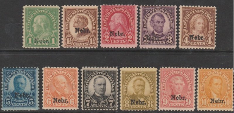 U.S. Scott Scott #669-679 Nebraska Overprint Stamps - Mint Set