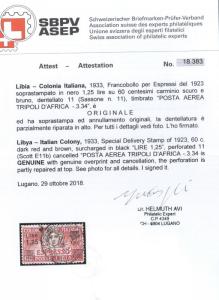 Libya #E11b (Sassone #E11 30000 Euros) Very Fine Used 1.25 Lire Black Surcharge