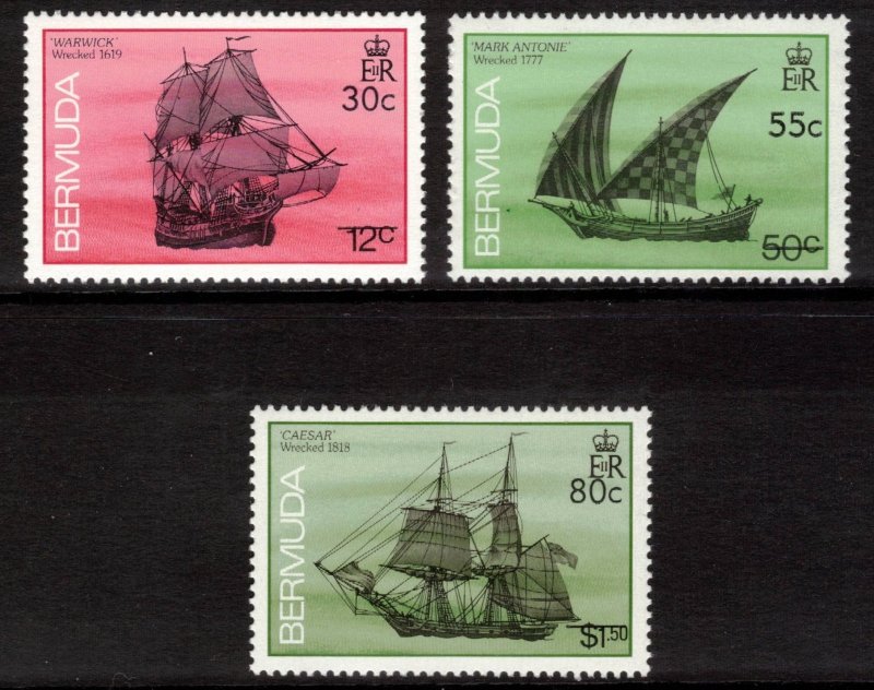 BERMUDA 1990 Shipwreck Surcharges; Scott 598-600, SG 615-17; MNH