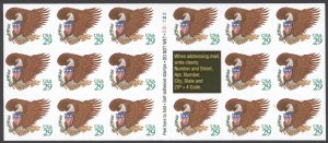 1992 US Scott #2596a  29¢ Green Eagle Booklet Pane of 17 MNH
