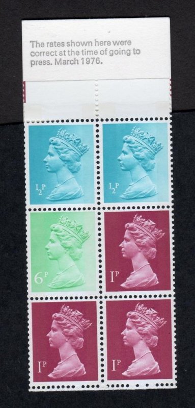 10p BOOKLET MARCH 1976 THICK CARD COVER PERF P MCC £35 