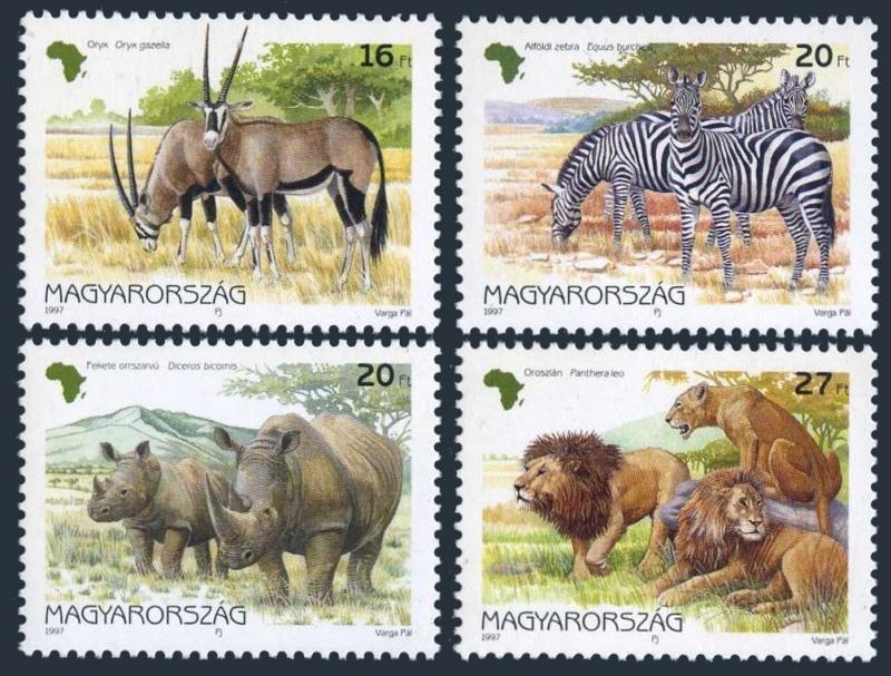 Hungary 3572-3575,3576,MNH.Mi 4450-53,Bl.242. African animals:Oryx gazella,Bird