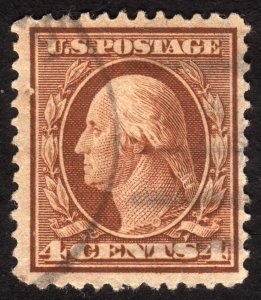 1908, US 4c, Washington, Used, thin, Sc 334