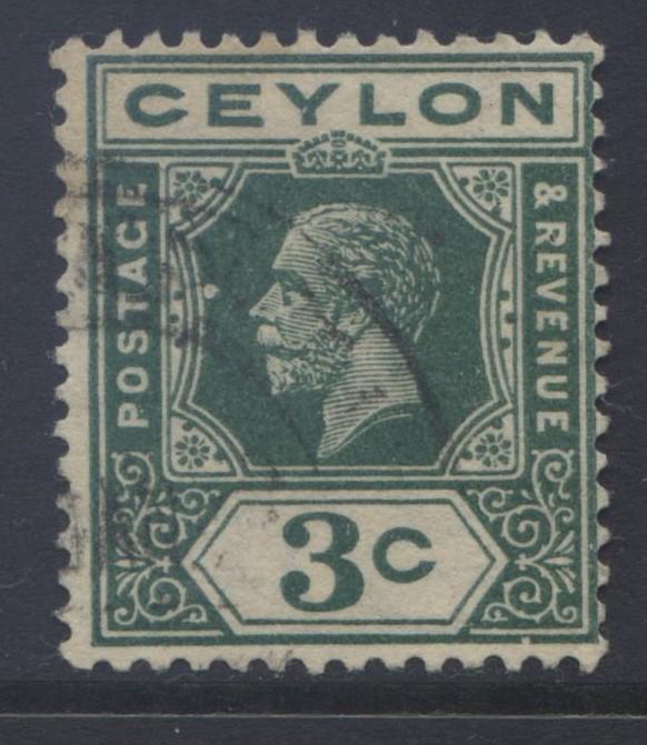 CEYLON -Scott 227- KGV - Definitive- 1921- Wmk 4 - Used -Single 3c Stamp