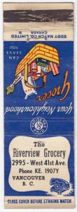 Canada Revenue 1/5¢ Excise Tax Matchbook THE RIVERVIEW GROCERY Vancouver, B.C.