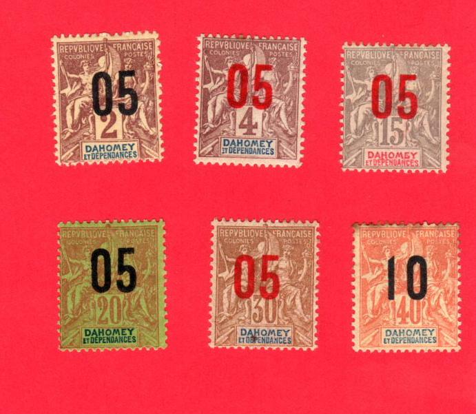 DAHOMEY 6 DIFFERENT MINT STAMPS SCOTT # 32 - 35, 36 and 37