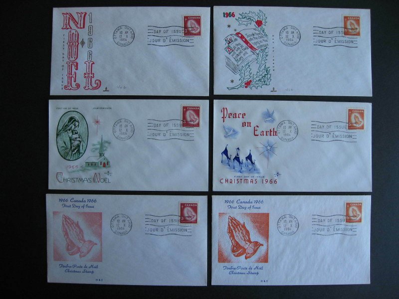 Canada 1966 Christmas Sc 451-2 3 different cachet FDC first day covers singles 6