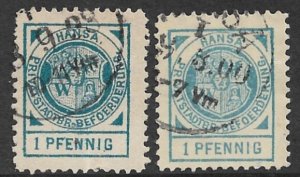 GERMANY 1898 BRESLAU LOCAL POST 1pf HANSA ARMS 2 Shades Mi E11a x2 VFU