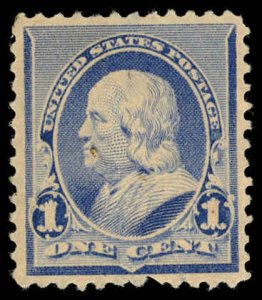 US Sc 219 MINT DIST. GUM - 1890 1¢ - Franklin; Soft Porous Paper - See Descript