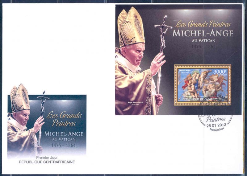 CENTRAL AFRICAN REPUBLIC 2012 MICHELANGELO IN THE VATICAN S/SHEET FDC 