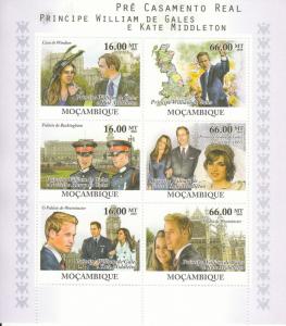 Mozambique Mocambique 2010 MNH Royal Engagement 6v M/S Prince William Kate Diana