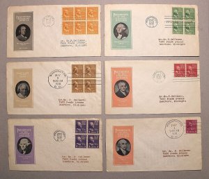 #803-31 PREXIES 1/2c-50c-FDCs OF SINGLE STAMP-SET OF IOOR CACHETS-ADDRESSED!!