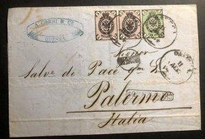 1874 Odessa Russia Letter Sheet Cover To Palermo Italy Stamp Sc#20 22