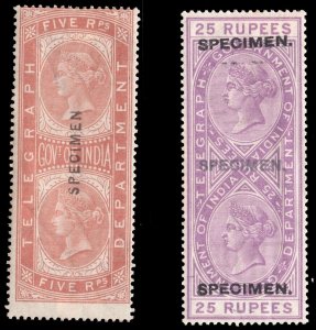 MOMEN: INDIA SG #T12s,T17s SPECIMEN 1869-1878 MINT OG H LOT #65373