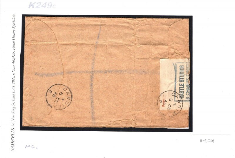 GB WALES Cover Cardiff Studios 1948 Registered CASH ON DELIVERY *COD*Label K249c