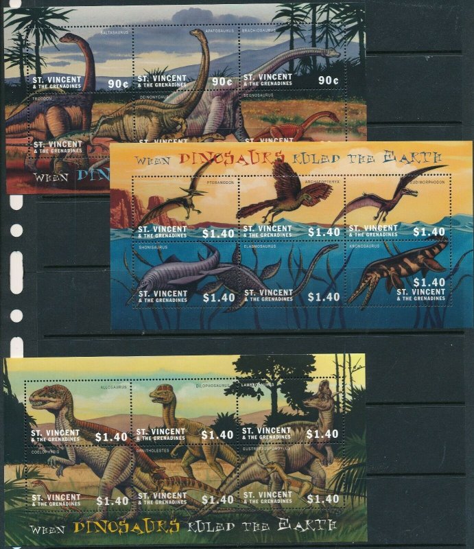 [I572] St-Vincent The Grenadines Dinosaures good sheets (3) very fine MNH