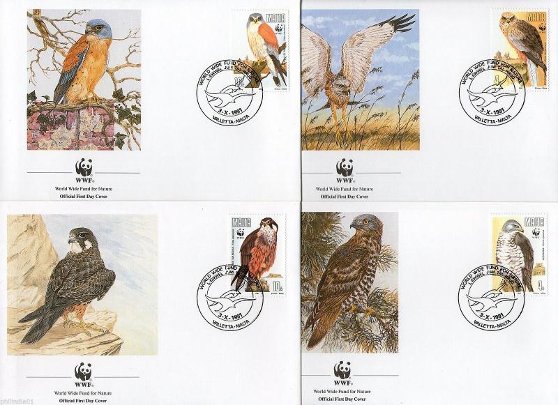 Malta 1991 WWF Migratory Birds of Prey Wildlife Animal Sc 779-82 Set of 4 FDC