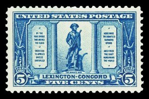 Scott 619 1925 5c Lexington-Concord Issue Mint VF OG LH Cat $14