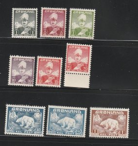 Greenland 1-9 Set MNH, Various, 8 MH  (C)