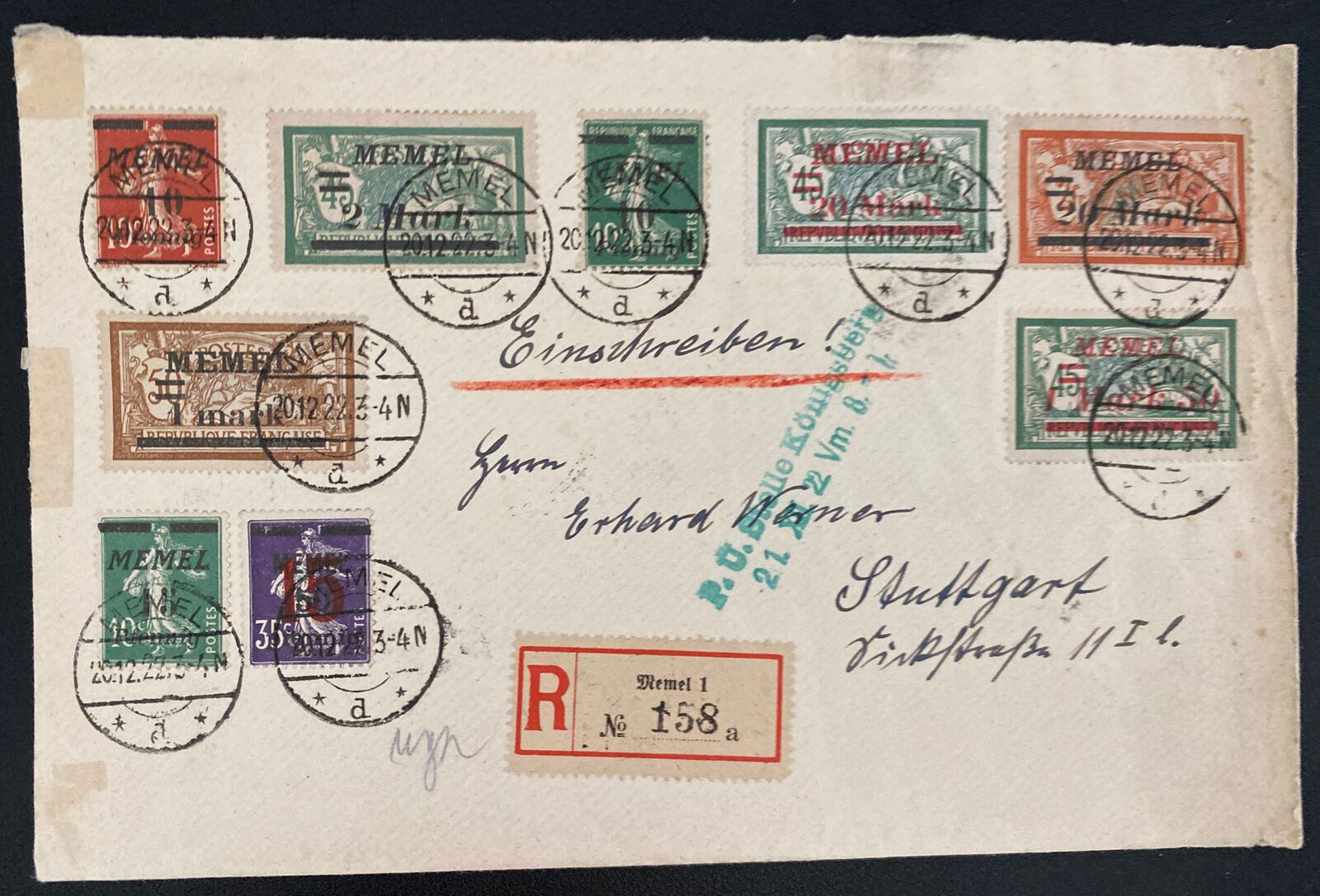 1922 Memel Germany Post WWI Provisional Stamps Inflation Rate Cover To ...