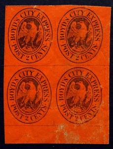 USA, Boyd's City Express, Scott 20L16 block of 4 Forgeries