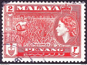 MALAYA PENANG 1957 2c Orange-Red SG45 Used