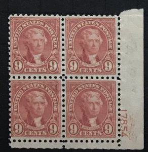 US #590 MNH Plate Block CV$225.00