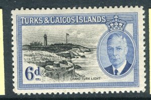 TURKS CAICOS; 1950s early GVI pictorial issue Mint hinged Shade of 6d. value