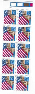 US# 29161a  32c booklet pane, Flag over Porch 1996 red CV . $6.50