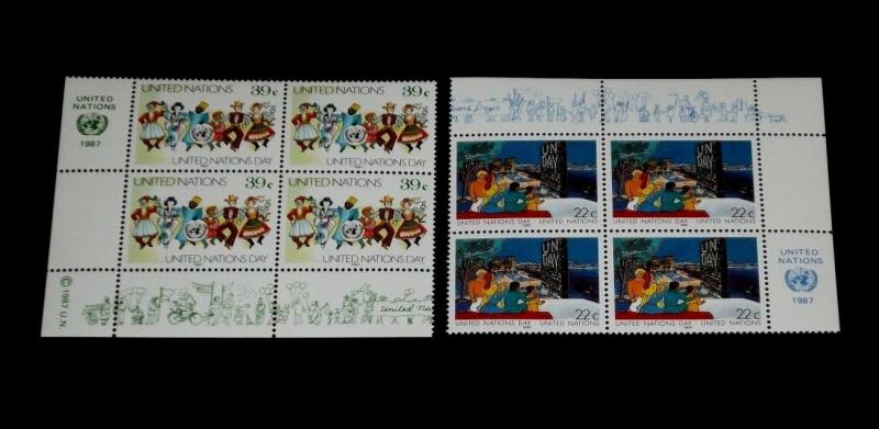 U.N, 1987, NEW YORK #515-516, U.N. DAY, INSC. BLKS/4 NICE!! LQQK!!