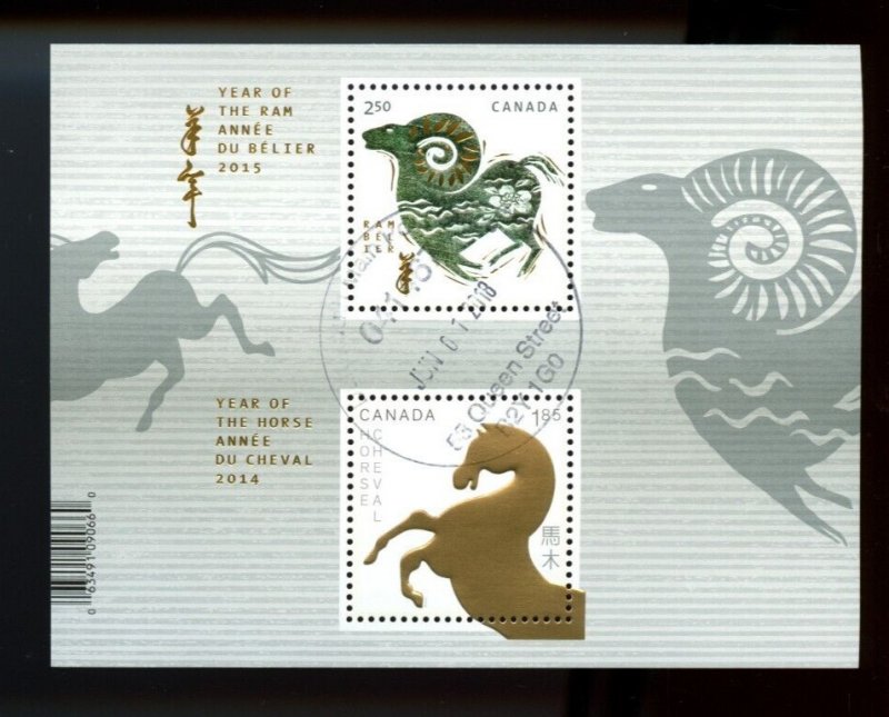 ? Chinese Year of the RAM $2.50, HORSE $1.85, stamps Souvenir Sheet used Canada