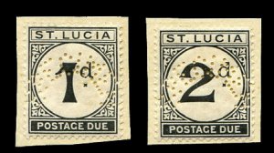 St. Lucia #J3-4S (SG D3-4s) Cat£150 (for set of four), 1937 1p and 2p, perfo...