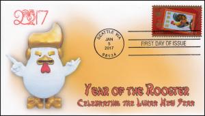 17-009, 2017, Year of the Rooster,, First Day Cover, Black and White Postmark