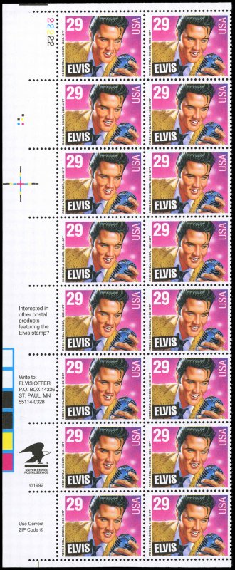 US Sc 2721 - MNH Full Plate Block Strip of 16 - 1993 Elvis Presley - Fresh